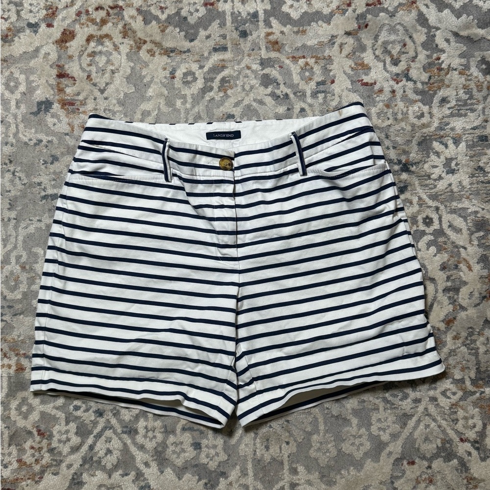 Lands' End White and Navy Striped Cotton Shorts